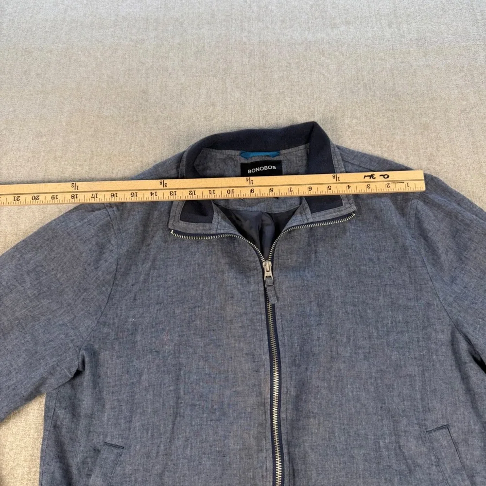 Bonobos Bomber Jacket Men M Gray Blue Linen Cotton Blend Zip Harrington